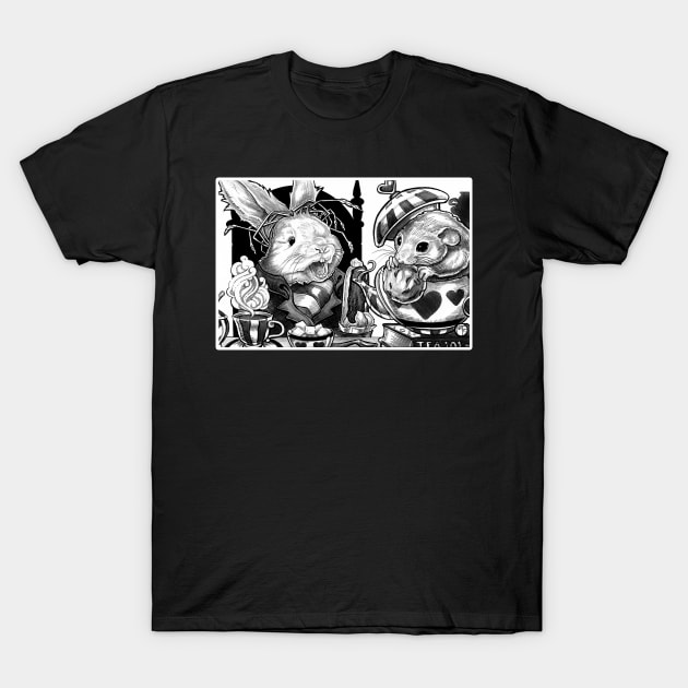 Wonderland - Tea Party - White Outlined Version T-Shirt by Nat Ewert Art